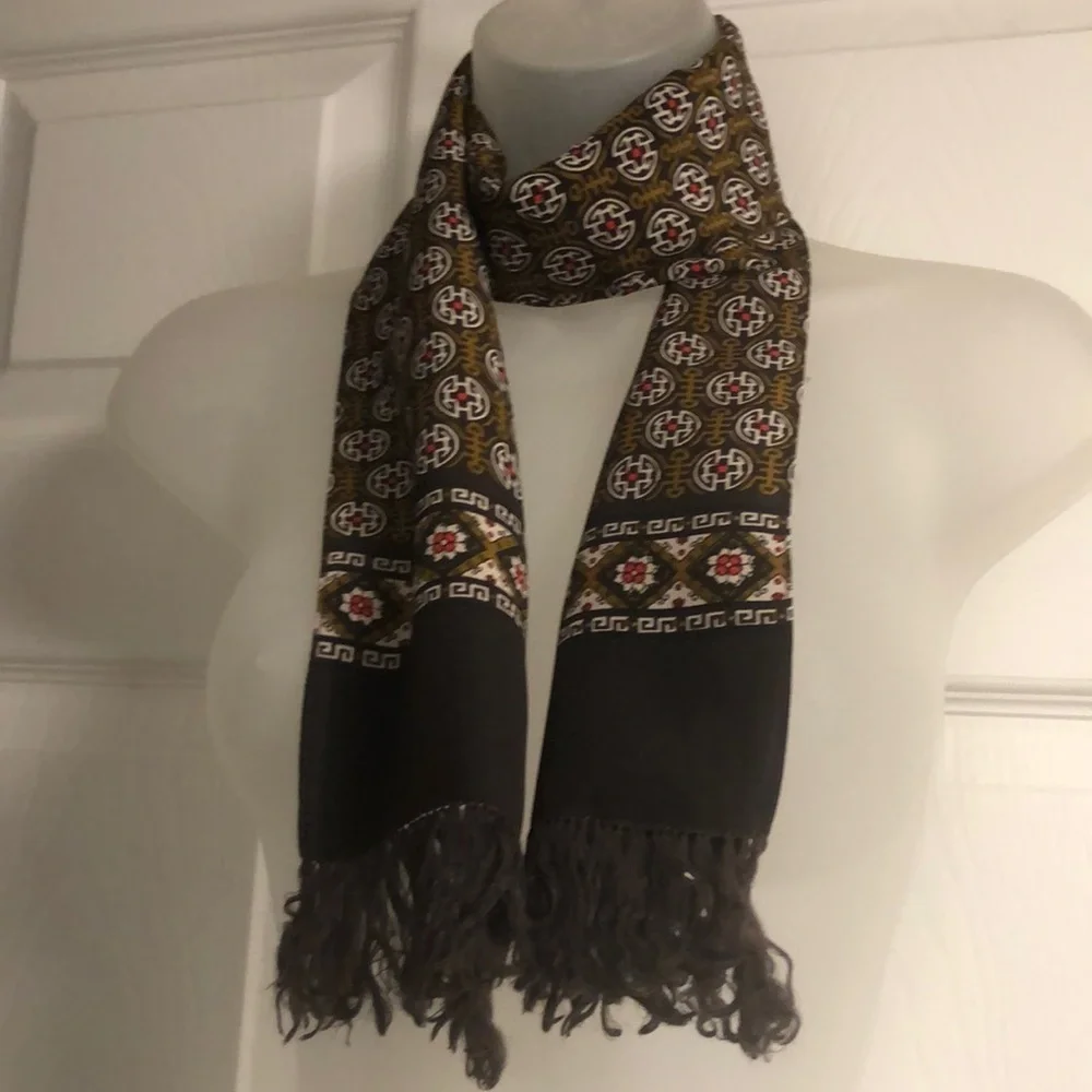 Elegant Retro Silky Scarf Chinese Geometrical Pattern Style. Opera Scarf. Unisex